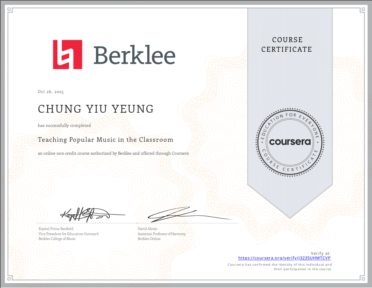Berklee Teaching Popular Music Certificate